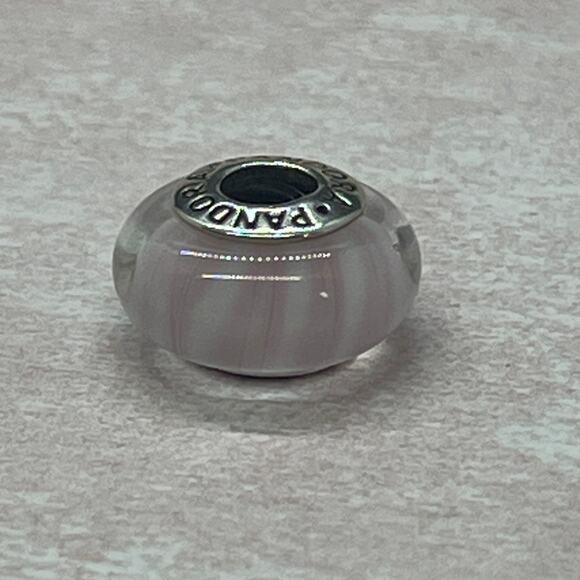 Pandora Pink Candy Stripes Murano Glass Charm - Picture 1 of 2
